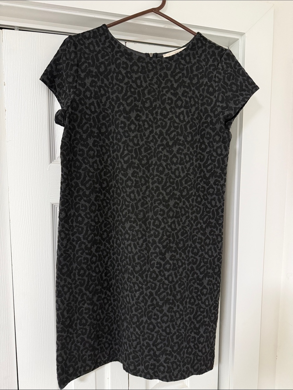 Ann Taylor Black and Charcoal Leopard-Print Shift Dress